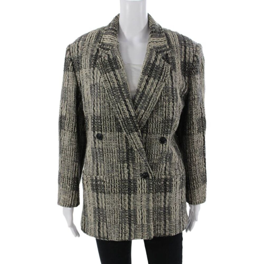 Daniel Hechter Women Beige Checked Wool Blazer 80s Size 38